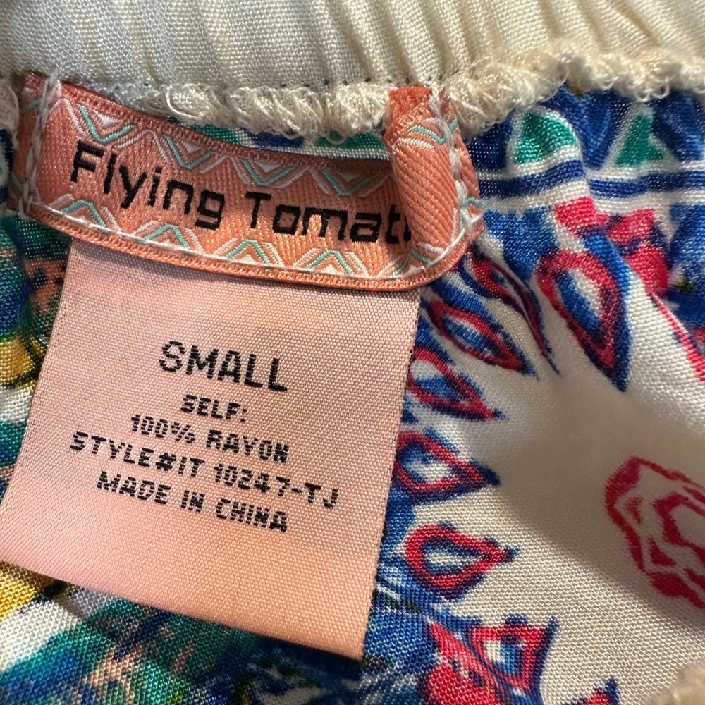 Flying Tomato Blouse Womens Small Cream Blue Feather Boho Festival IT10247-TJ - Picture 4 of 6